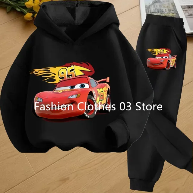 

Disney voiture foudre McQueen dessin animé imprimé enfants sweat à capuche décontracté + pantalon 2 pièces ensemble automne