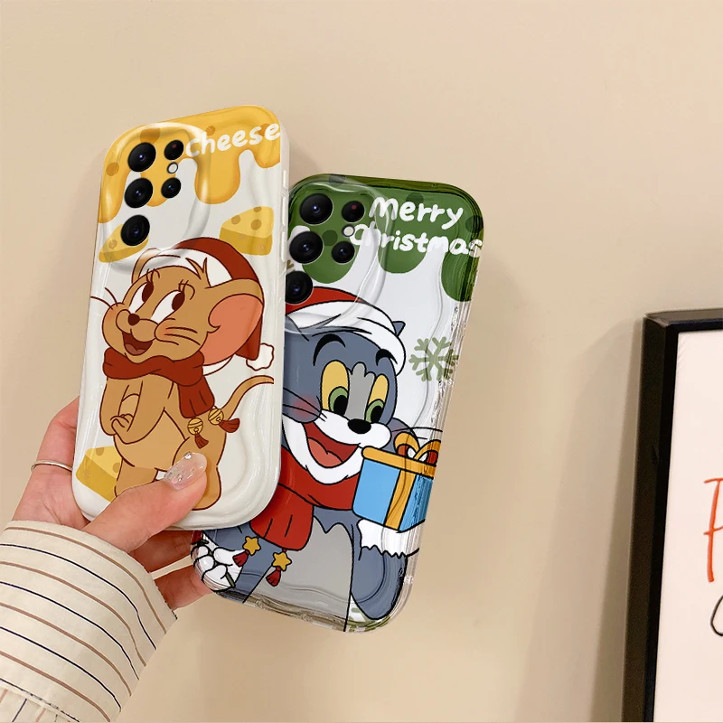 New T-Tom And J-Jerry Christmas Phone Case For Samsung Galaxy S25 S24 S23 S22 Ultra Plus S24 FE A73 A72 A55 A54 Shockproof Cover