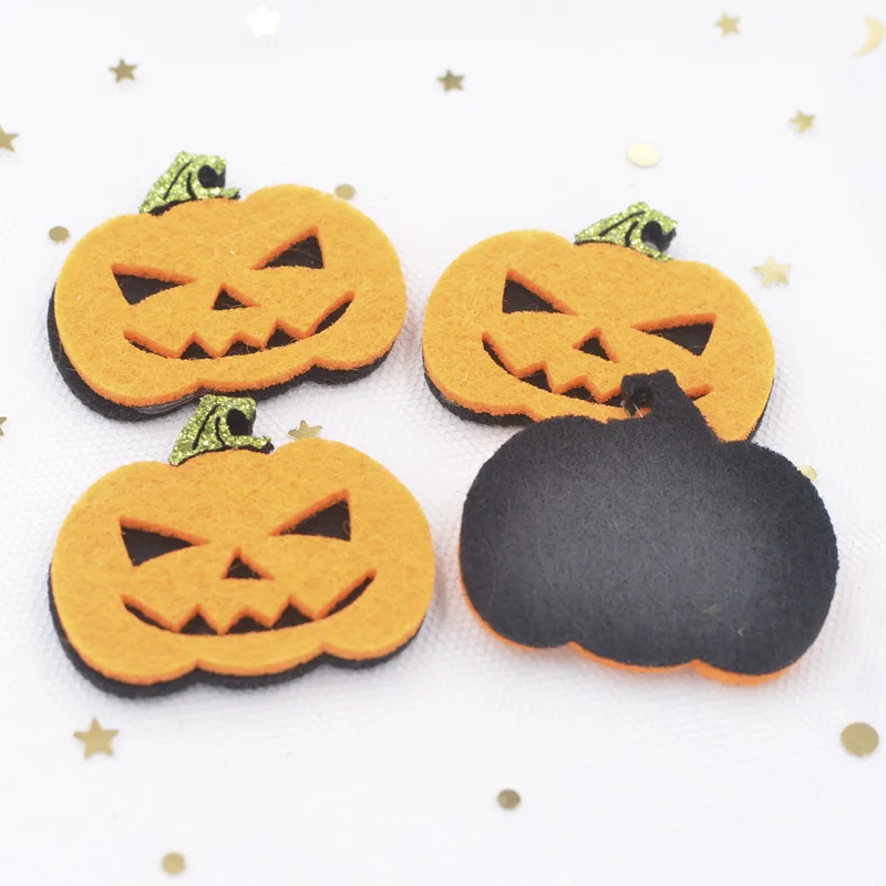 10Pcs Funny Hallowmas Pumpkin Appliques Nonwoven Fabric Padded Patches for DIY Halloween costumes Hats Ornament Accessories