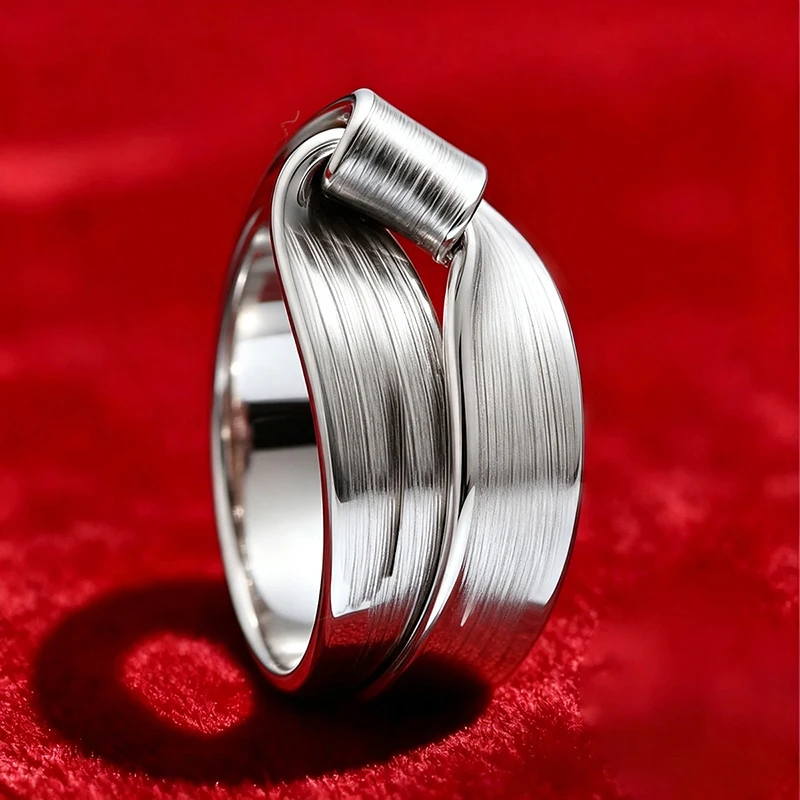 Huitan Gebürstete Silberfarbene Ineinandergreifende Wickelringe für Frauen Minimalistischer Gedrehter Überlappungsring Täglicher Party-Statement-Schmuck – Detail 2