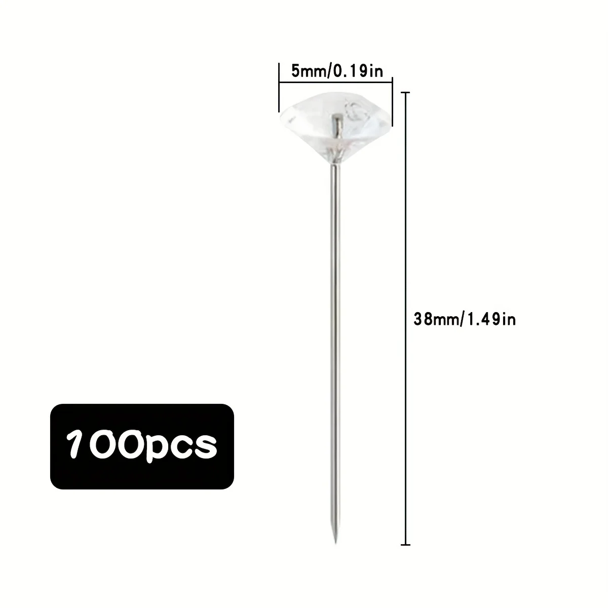 100/500pcs Bouquet Pins Flower Pin Round Diamond Crystal Floral Pins Rhinestone Wedding Corsages Pins Diamond Head Straight Pin - Detail 1