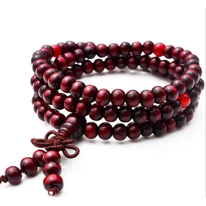 6,8,10mm Tibetan Buddhism 108 Red wood Prayer Bead Mala Necklace