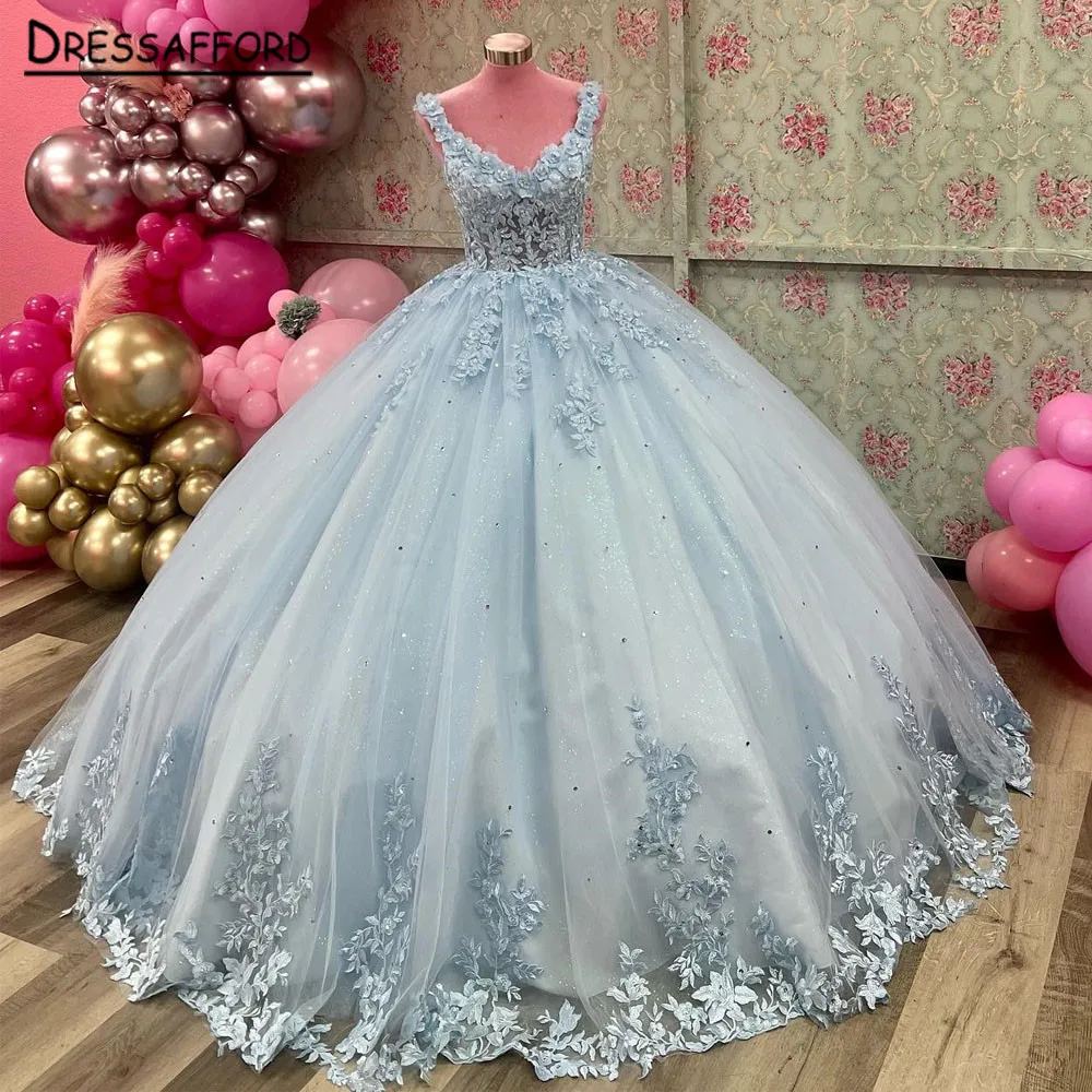 Sky Blue Quinceanera Dresses 2023 Young Girs Prom Gown Sparkly Cinderella Birthday Princess Vestidos De Sweet 15 Años