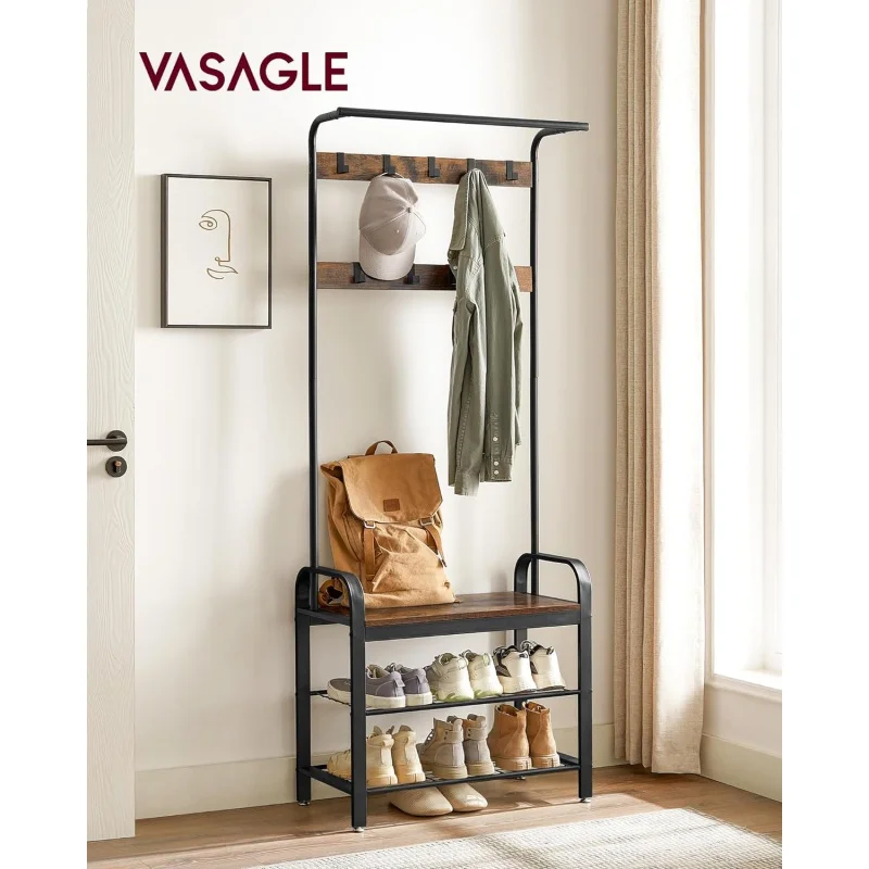 VASAGLE Coat Rack, Hall Tree with Shoe for , with Coat , 4-in-1, 9 Removable Hooks, a Hang