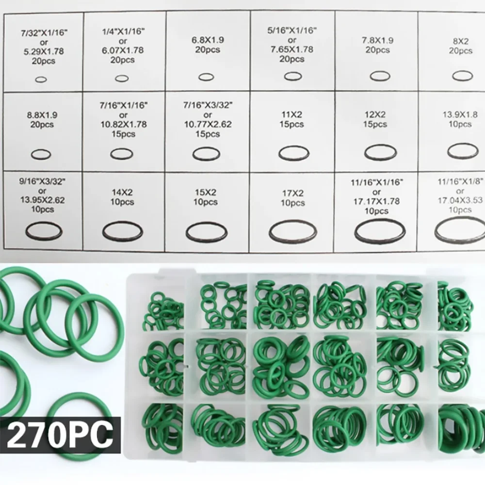 270PCS Assortment Kits Rubber 18 Sizes Car A/C System Air Conditioning O-Ring Gas Oil Proof Tool Interior Universal Accessories