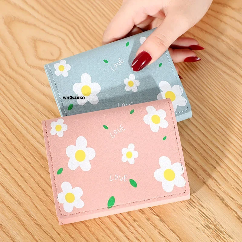 Women Cute Flower Wallet Simple Cartoon Student Coin Wallet Multi Card Card Holder Brand Designed PU Leather Small Hasp Purse