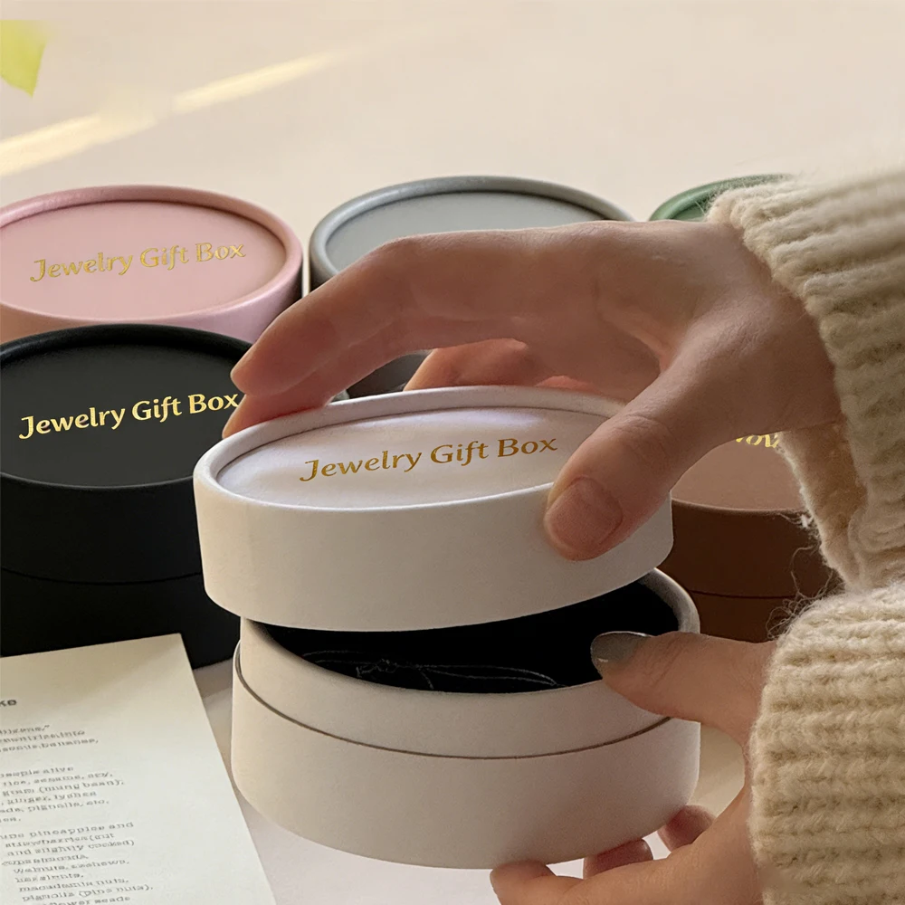 

20Pcs Round Paper Jewelry Box for Necklace Ring Earring Brooch Organizer Custom Logo Printed Luxury Packaging with Foam Insert