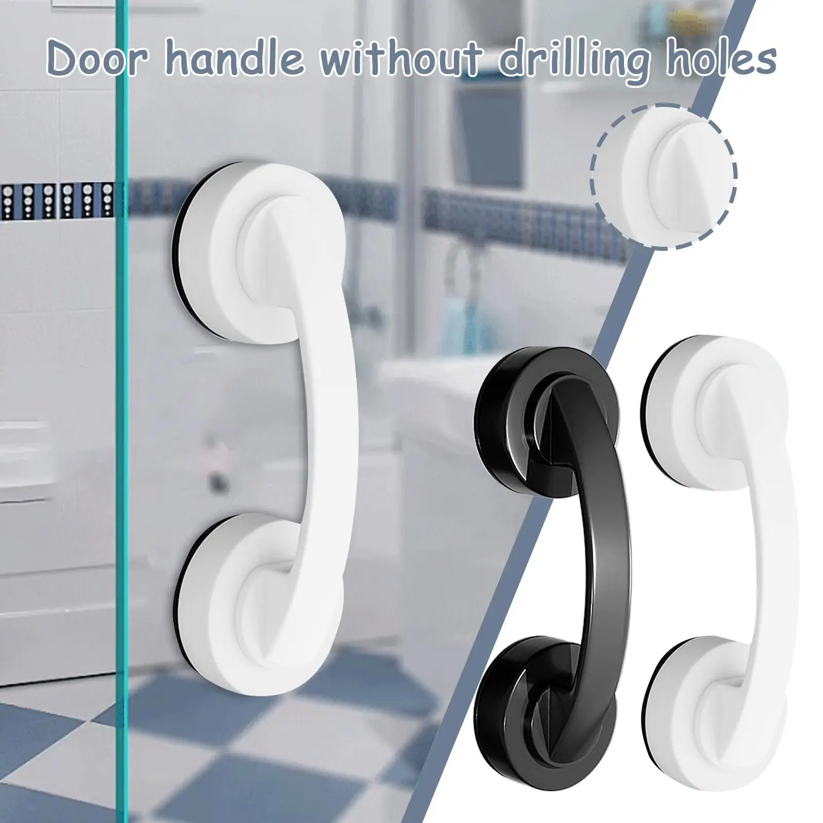 Suction Cup Handles for Shower Glass Door Handle No Drilling Grip Wand Push Pull Helper Strong Vacuum Grab Puller Wall Handrail
