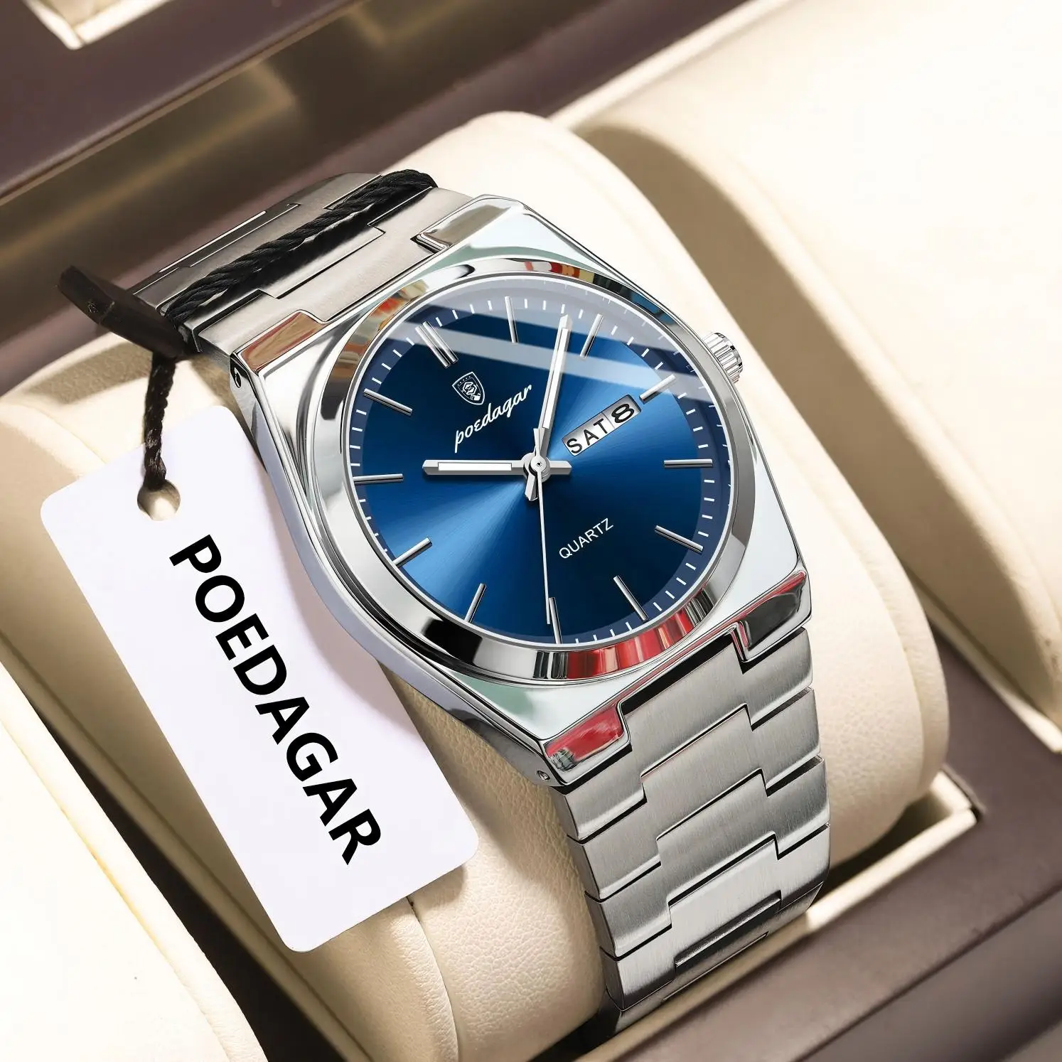 POEDAGAR ساعة يد فاخرة للرجال من الفولاذ المقاوم للصدأ مقاومة للماء ساعة رجالية مضيئة تاريخ الأسبوع كوارتز موضة ساعات رجال الأعمال