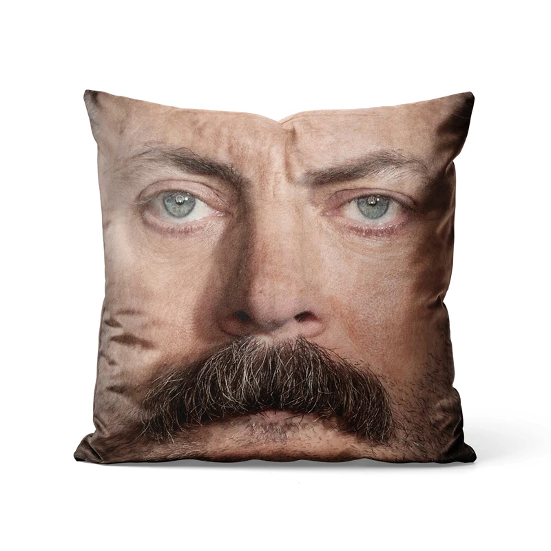 Gaslight Gatekeep Girlboss Ron Swanson Nick Offerman Face Throw Pillow Covers Cushion Cases for Couch Sofa Bedroom 45cm x 45cm