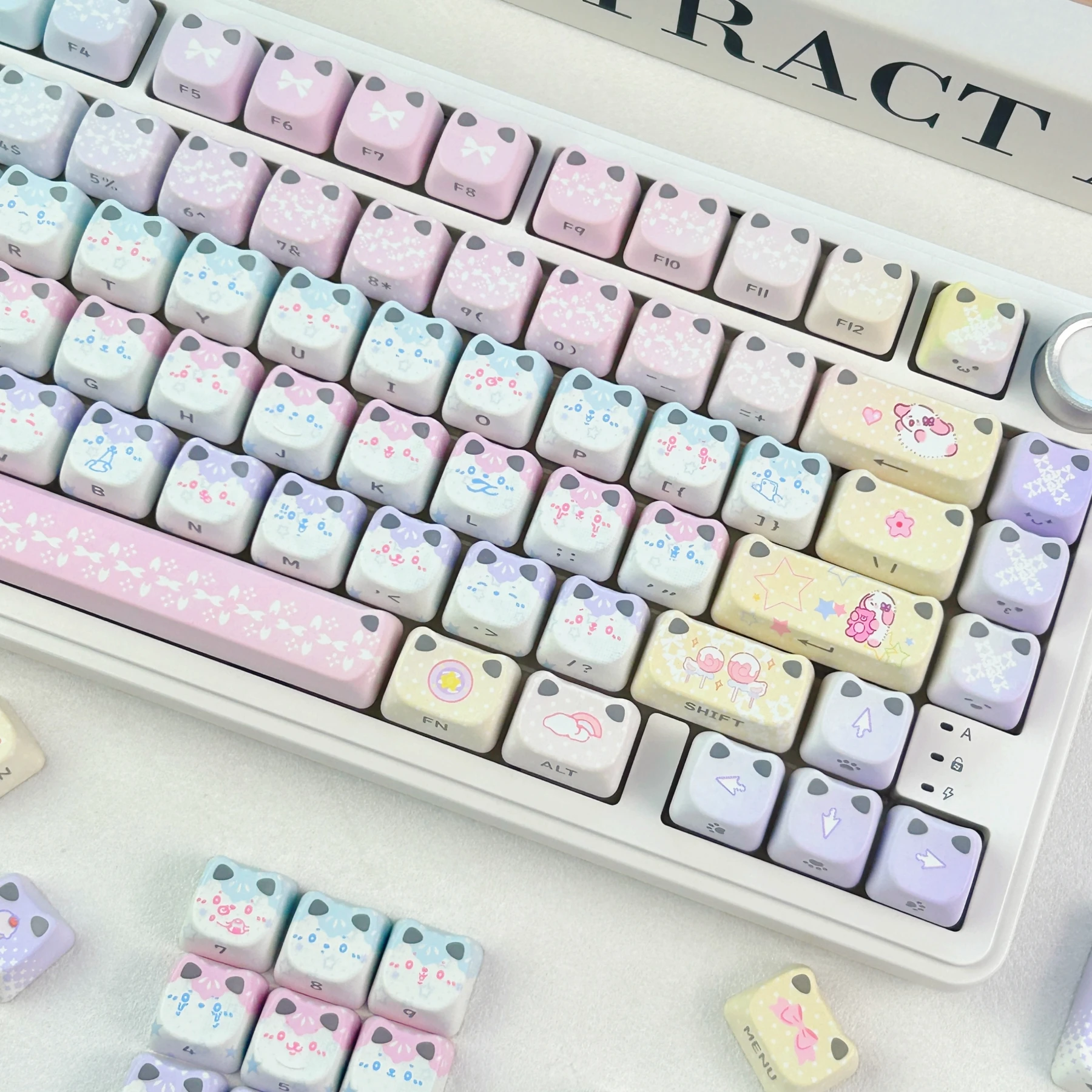 MAIMOOO Cute Macaron Color Cat Keycap MAO Profile PBT Custom Sweet Pink Purple Blue Meow Backlit Keycaps for Mechanical Keyboard
