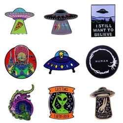 Excellent Quality UFO Alien Enamel Pins Inhaled Spacecraft Cartoon Brooches Backpack Hat Jewelry Gifts For Friends Drop Shipping