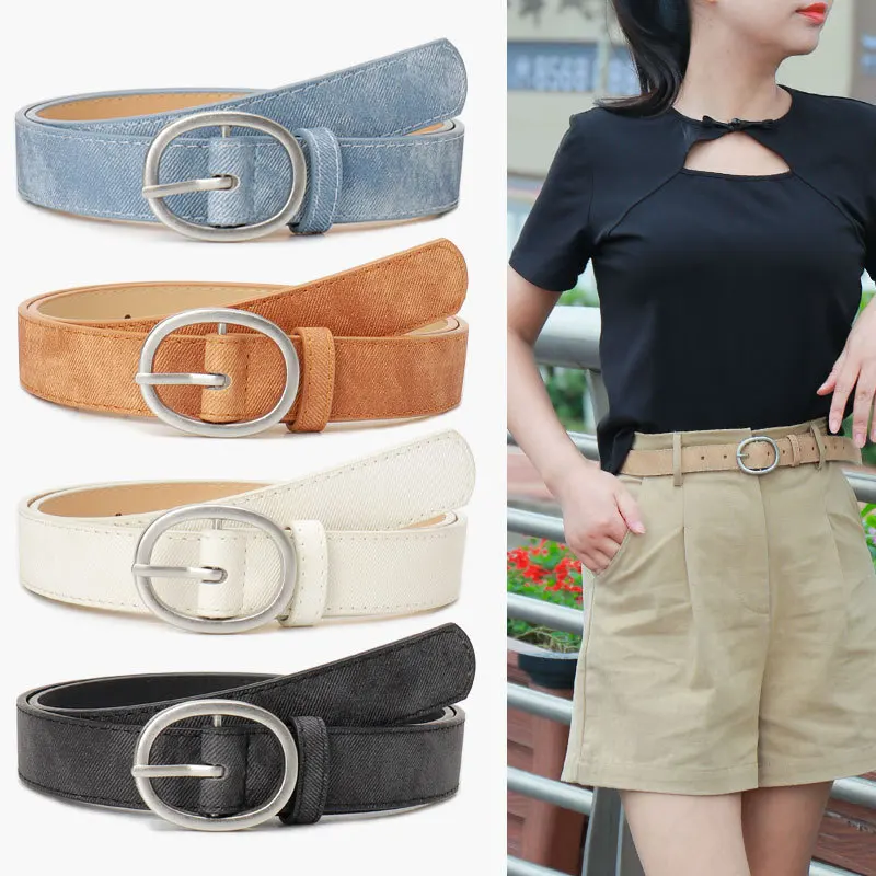 

New Ladies Personality Imitation Denim Leather Belt Leisure Simple Jeans Decorative Pin Buckle Belt Female