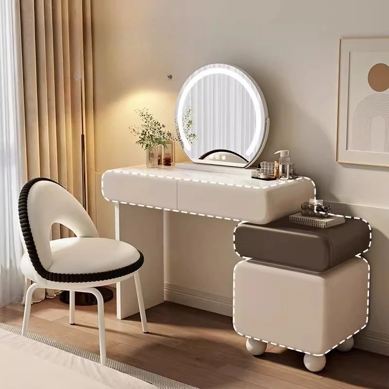 Meja Rias Mewah dengan Cermin, Kursi, Lampu, Desain Lucu untuk Kamar Tidur, Meja Rias Modern Putih, Furnitur Coiffeuse untuk Rumah