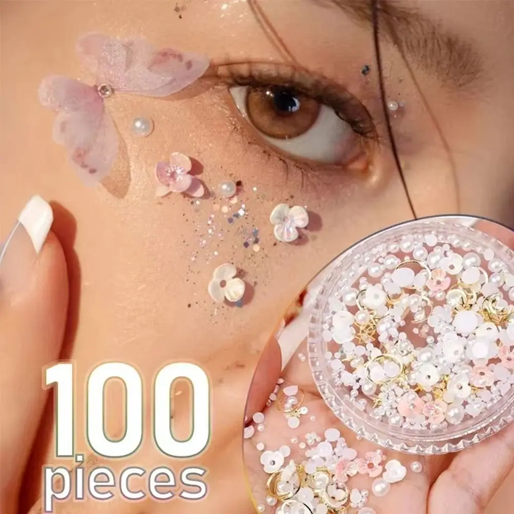 Nuove toppe per il trucco del viso con fiori a forma di farfalla, con paillettes glitterate, con perle adesive, strass decorativi, adesivi per donne e ragazze