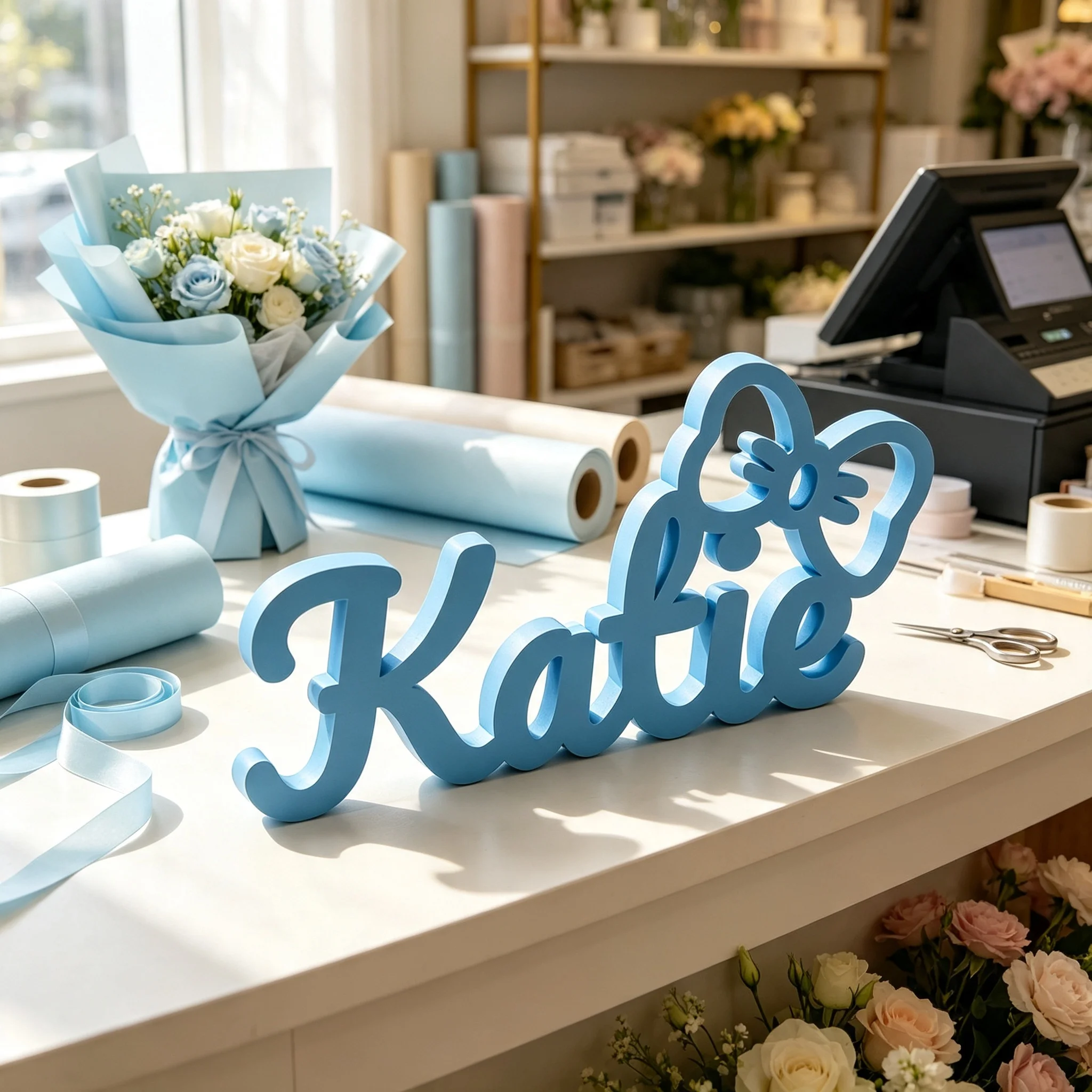 1pc Custom Bow PVC Wooden Name Plaque, Bedroom Room Table Decor,Ornament for Nursery Baptism Wedding Anniversary Gift