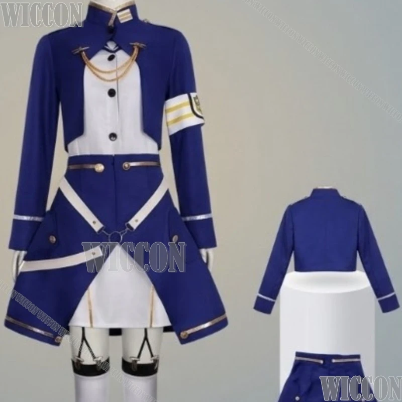 

86 Cosplay Vladilena Milize Blue Military Uniform Handsome Short Coat Dress Hat With Wig JK Halloween Festival Fancy Comic Con