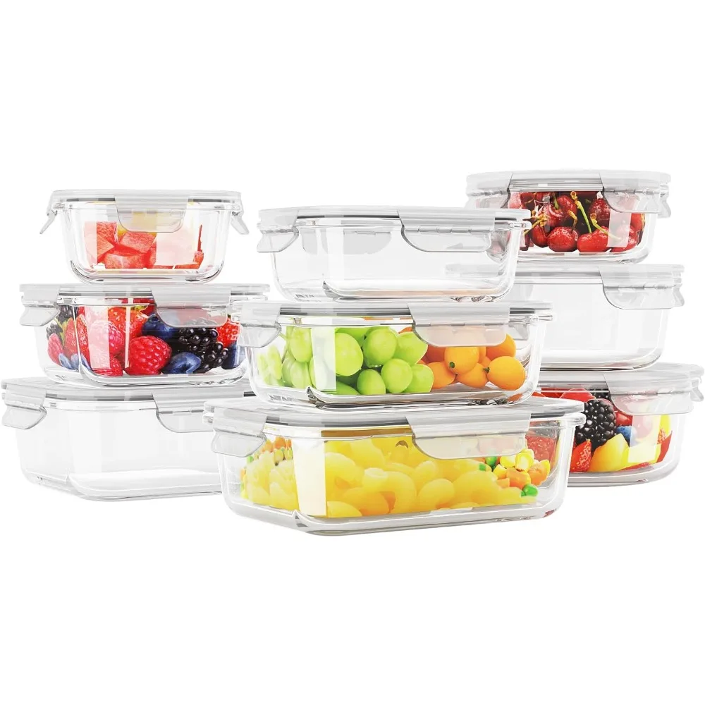 

HOMBERKING Glass Food Storage Containers with Lids, [18 Piece] Meal Prep Containers, Airtight Lunch Bento Boxes (9 lids