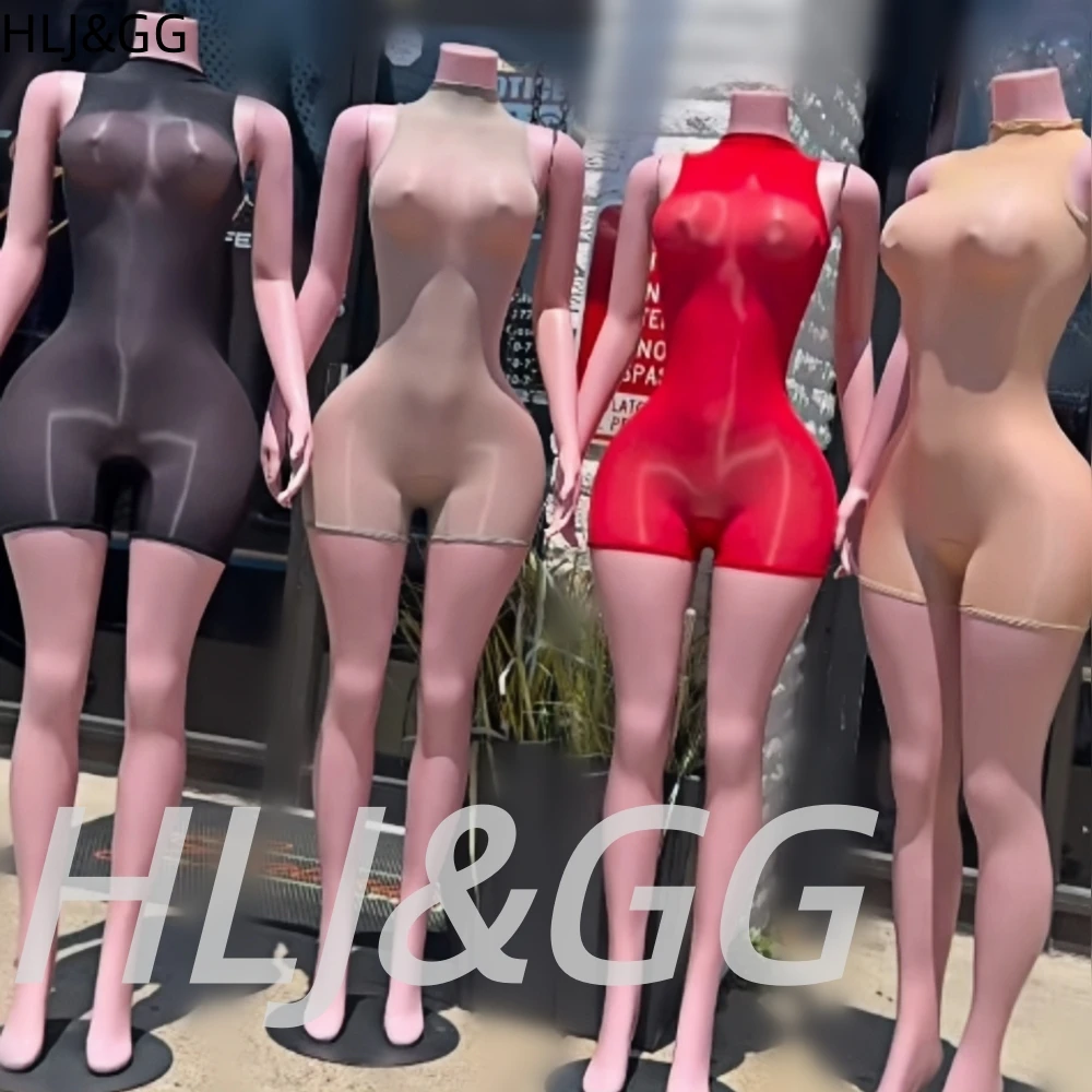 HLJ&GG Sexy Mesh See Though Stretchy Bodycon One Piece Jumpsuits Women Round Neck Sleeveless Slim Playsuits Fashion Overall 2026