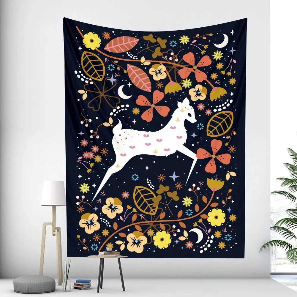 Forest animal hand-painted tarot home decoration art tapestry hippie bohemian mandala wall hanging bedroom wall decoration