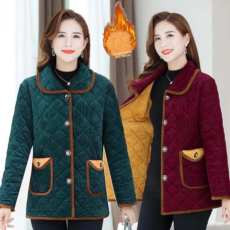 

Теплое вельветовое хлопковое пальто на подкладке Fce для мамы, зимнее пальто большого размера иma Sli Commute Sle Lady Loose Fit Long Sve