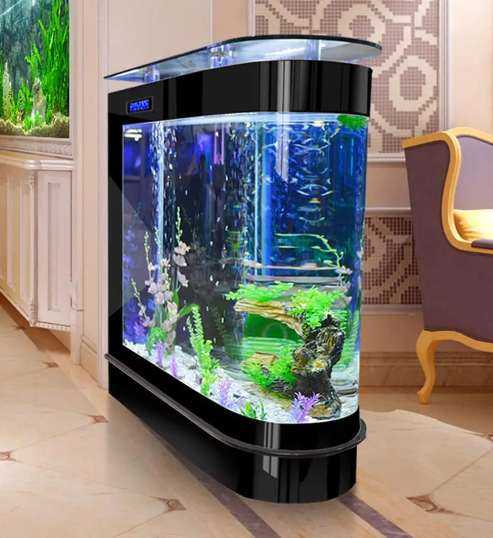 124 Gallon Black Upright Glass Fish Tank with LED Aquarium Kit, Large Glass Fishbowl and Glass Bar for Patios, Living Room, Office Room, and Kitchen