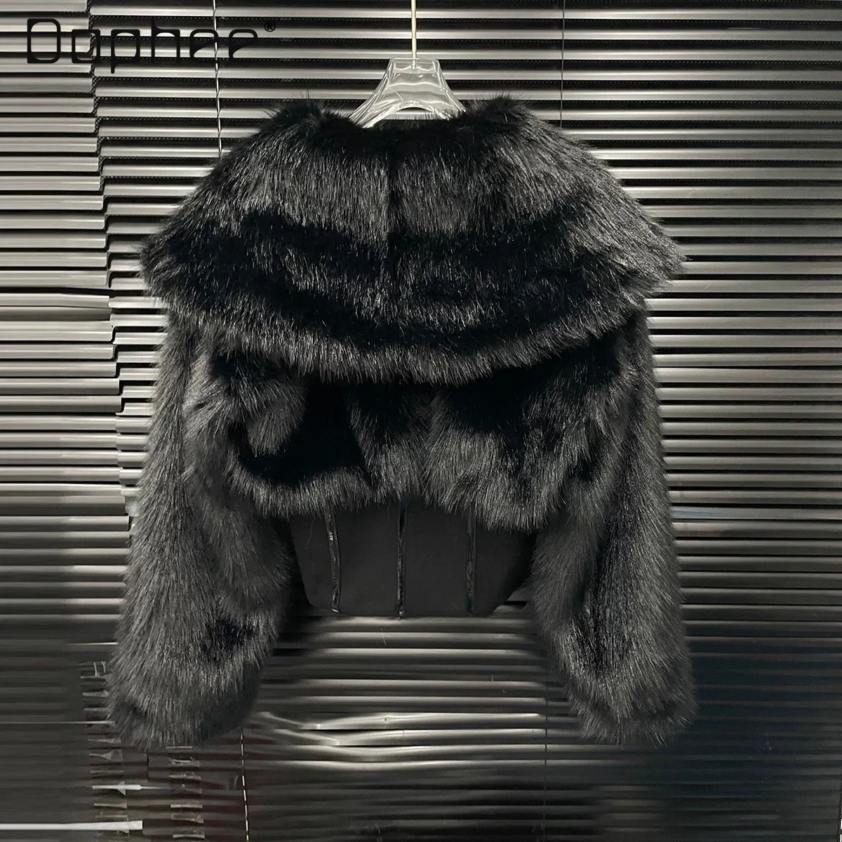 Autunno Inverno American Spicy Girl Fishbone Vita Cinching Peluche Patchwork High-end Moda Risvolto Patchwork Giacca corta da donna