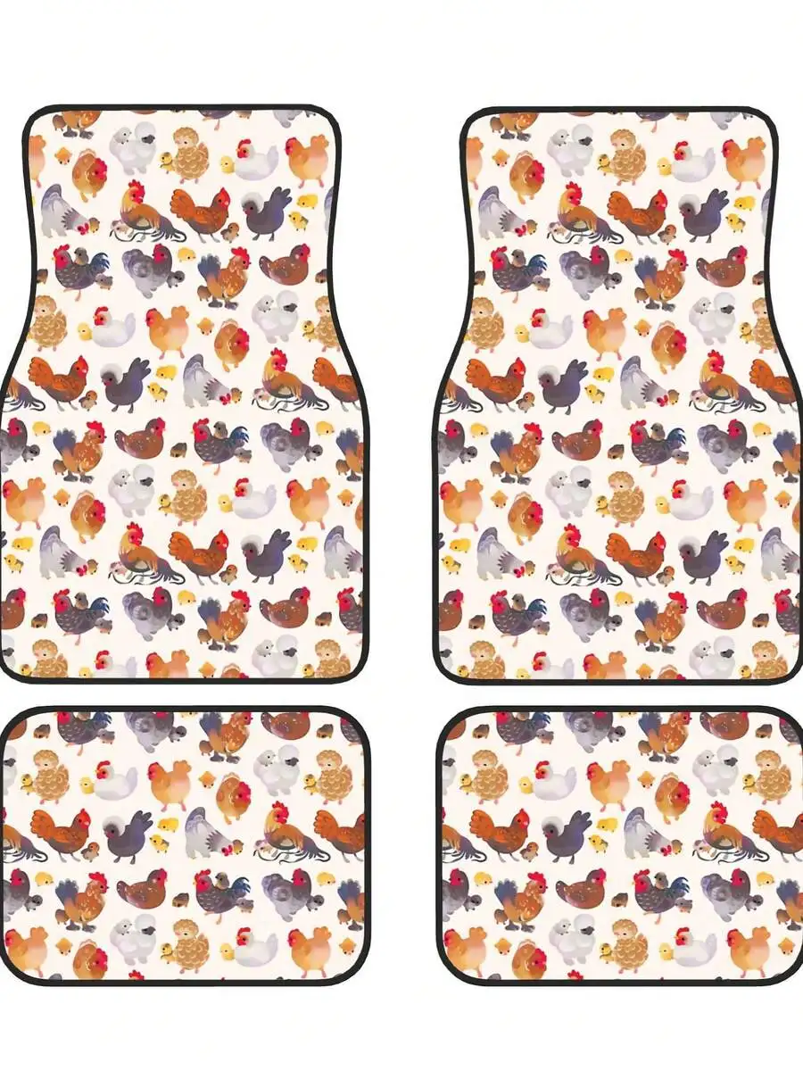

Chicken And Chick 4-Piece Custom Printed All-Weather Floor Mats - Universal Fit For Suv, Truck, Van| Easy Clean