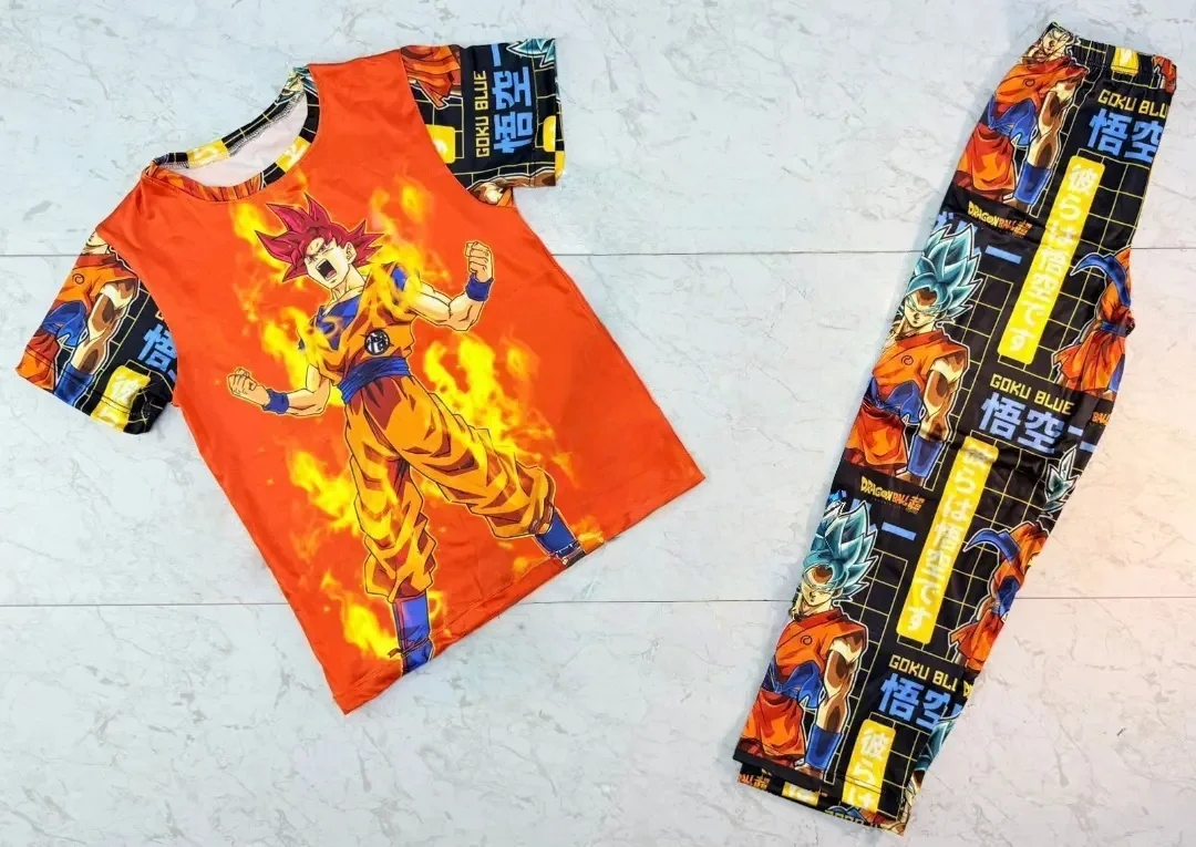 

Летний комплект детской пижамы Dragon Ball Super Saiyan Goku 2026: футболка с коротким рукавом и длинные брюки, мягкий, дышащий, быстросохнущий, аниме-дизайн, для дома