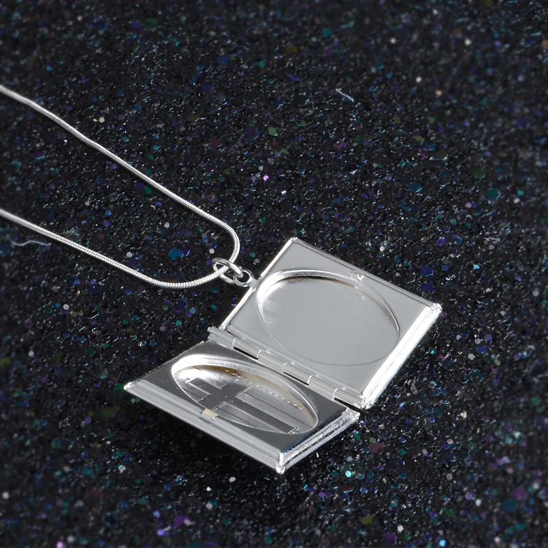 New 925 Sterling Silver Square Shape Carve Cross Locket Photo Pendant Necklace Lovers Charms Gift El Collar Jewelry
