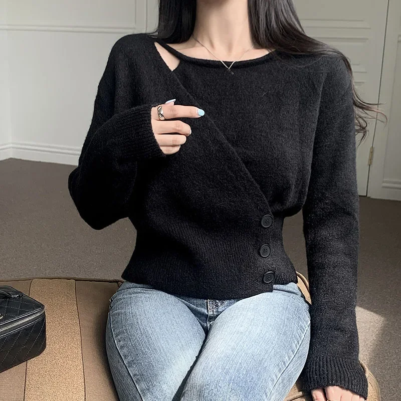 New Autumn Winter Womens Clothing Pullovers Sweater Women Button Knitted Long Sleeve Top Casual Knitwears Sweaters Poleras Mujer