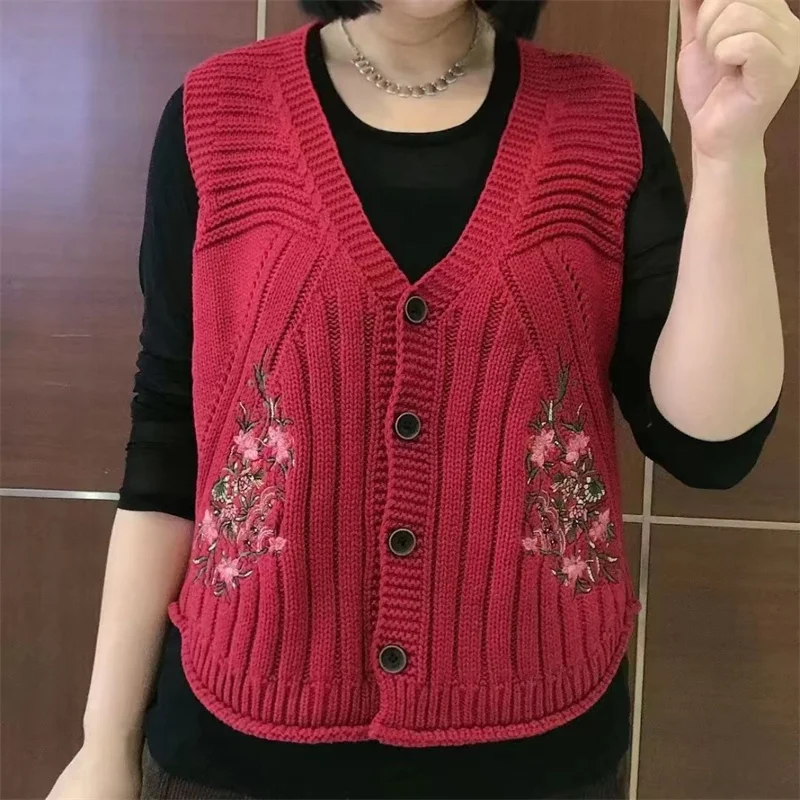 Embroidered Vest Coat Women Spring Autumn 2026 New Middle-aged Mother Sleeveless Short Cardigan High-end Ladies Waistcoat