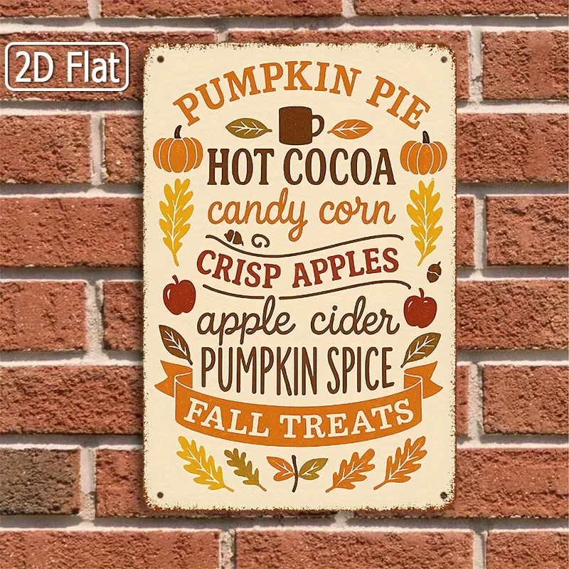 1 unidad de letreros planos de menú de postre de otoño 2D, decoraciones navideñas, pastel de calabaza y bebidas de otoño, 8x12 pulgadas, decoraciones de pared de temporada