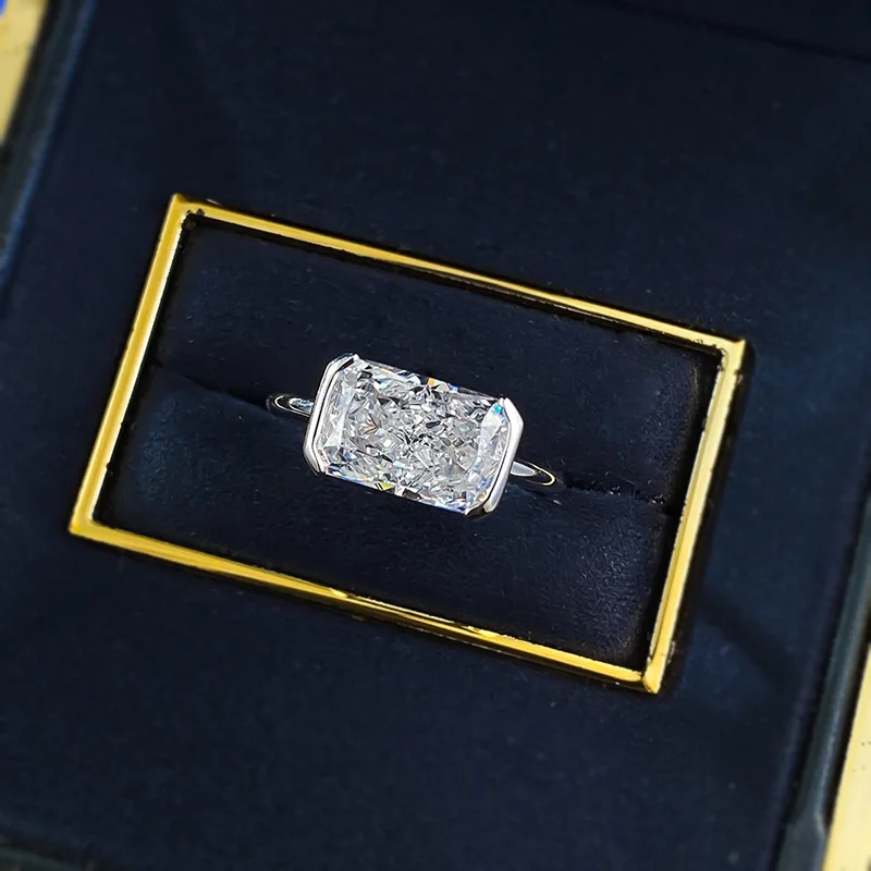 

Sparkling 925 Sterling Silver 7*11mm Crushed Ice Cut Moissanite Diamond Ring 18K Gold Plated Fine Jewlery Rings for Women Man