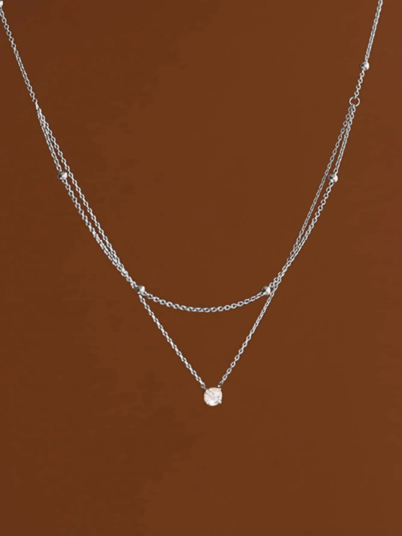 1 قطعة طبقة مزدوجة حجر الراين سلسلة قلادة الفولاذ المقاوم للصدأ المرأة الحد الأدنى مجوهرات للاستخدام اليومي والمناسبات الرسمية هدية #3