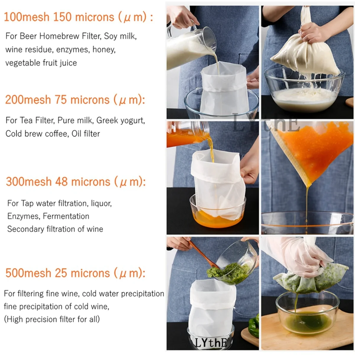 Reusable Home Brewing Strainers Bags Kitchen Brew Bags Fine Mesh Bag for Beer Wine Making Fruit Grape Press Straining Filters