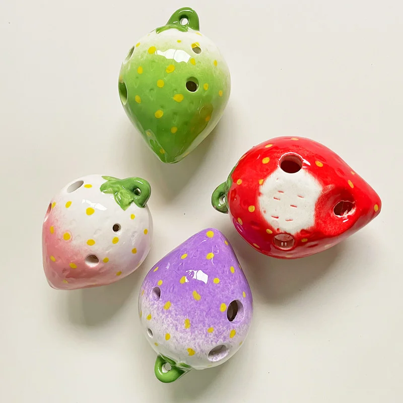 Strawberry Fruits Ocarina 6 Holes Creative Gradient Color Students Ceramics Handmade Ac Tone Orff Instruments For Beginners