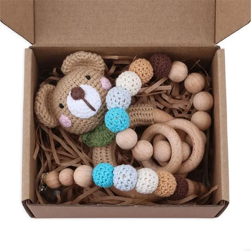 

E06F Safe Wooden Pacifier Bracelet BabyRattle Growth Accompany Wooden Teether