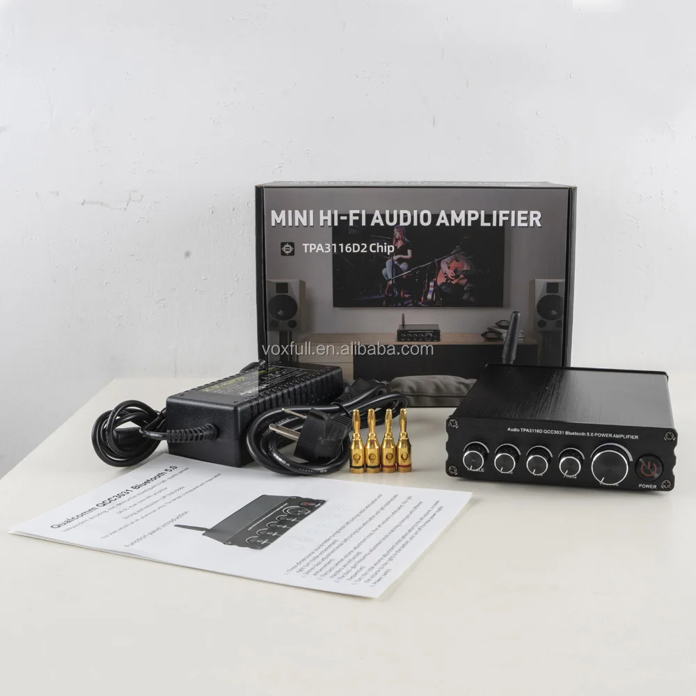 VOXFULL TPA3116 مكبر للصوت استقبال ستيريو BT 5.0 Mini Power Amp 3CH 200W للمنزل/الخارجي/المرآب/مكبرات الصوت السلبية نظام المسرح