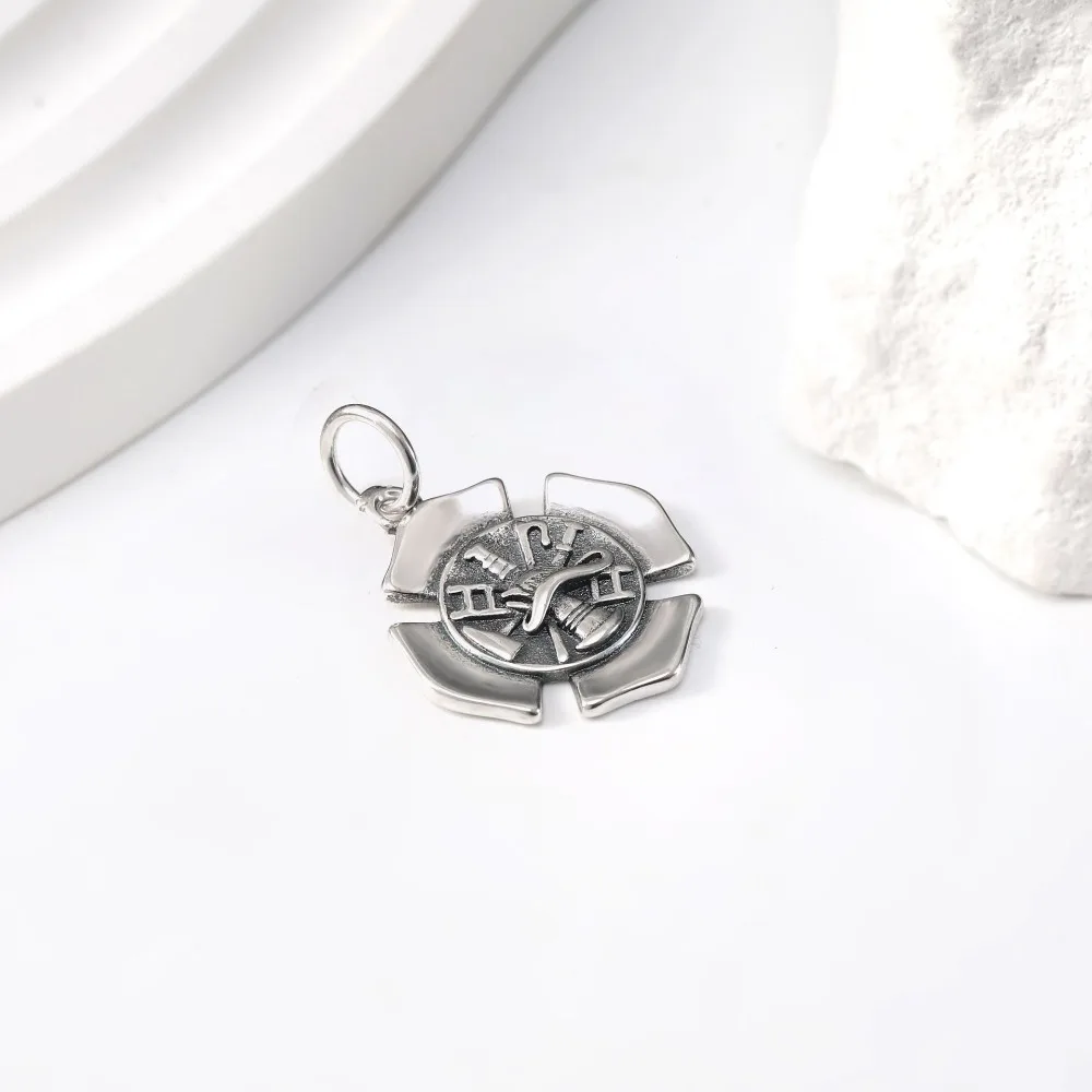 S925 Firefighter Maltese Cross Dangle Charm Pendant Fire Department Symbol Bead for Chain Bracelet Necklace DIY Jewelry view 5