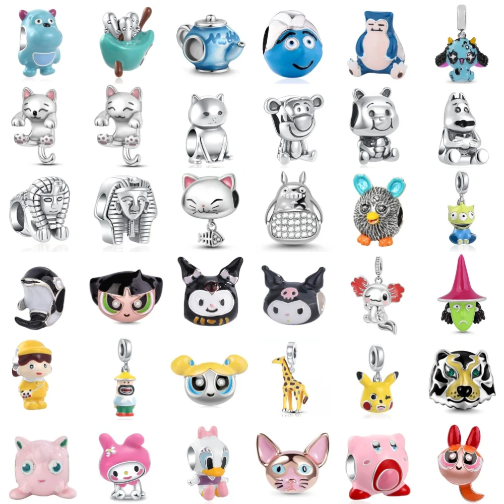 

Miniso, простой и милый аниме, мультяшный стиль, большая глазная лягушка, серебро 925, оригинальный шарм, подходит для женщин, ювелирный браслет, подвеска из бисера, подвеска