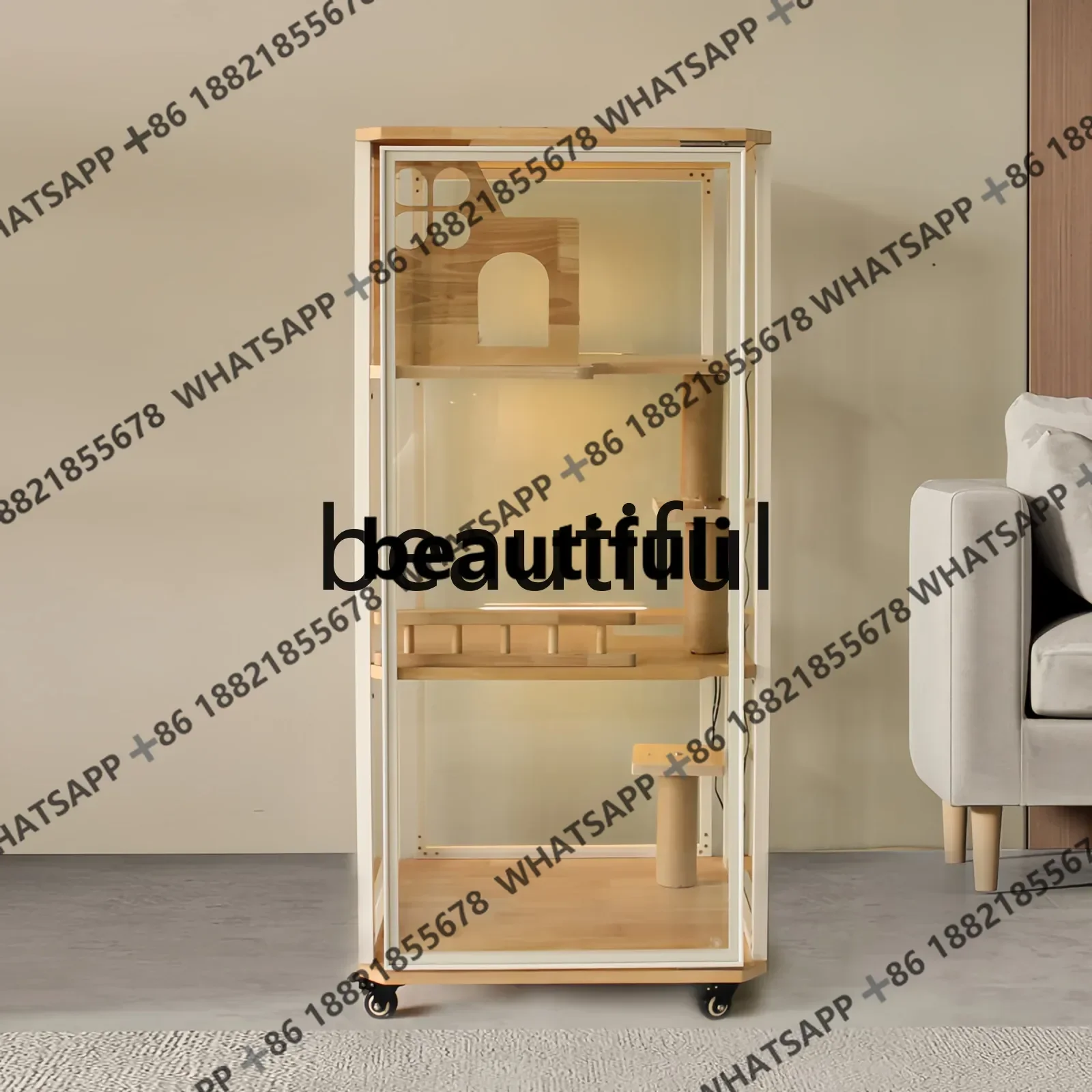 X Cat villa household indoor cat cage solid wood, large, panoramic glass cat room