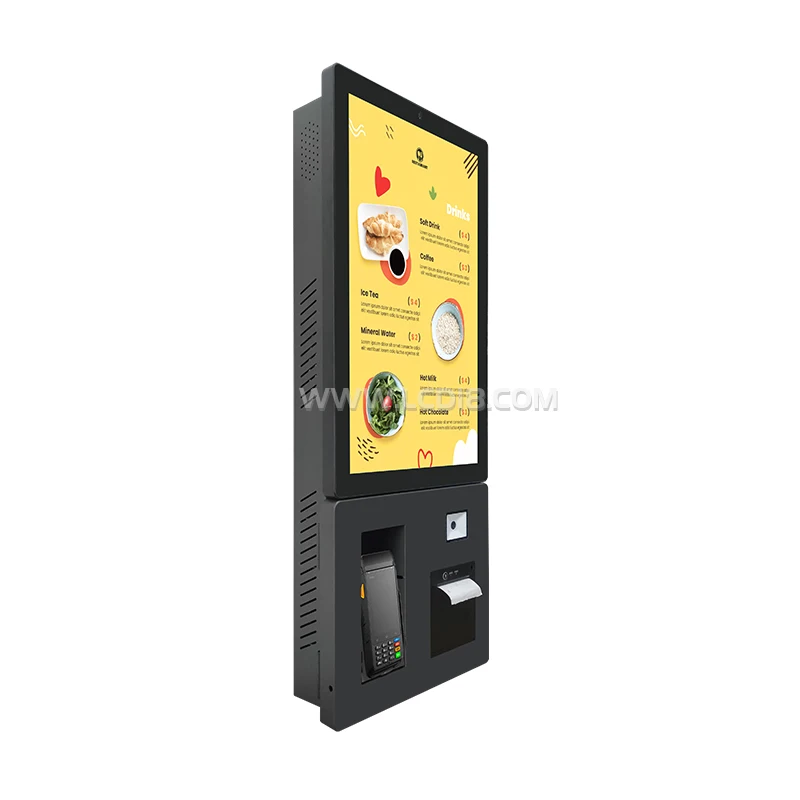 Máquina de Pagamento com Tela Touchscreen de 24 Polegadas, Impressora de Recibos, Scanner de Código QR, Terminal POS, Quiosque de Autoatendimento para Restaurantes
