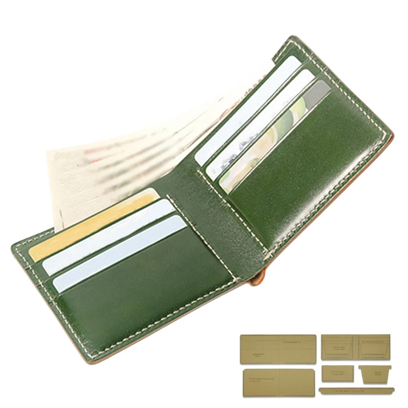YOMDID 6PCS Short Folding Wallet Card Case Making Kraft Stencil DIY Wallet Sewing Pattern Template Leathercraft Stencil Supplies