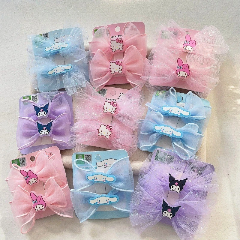 

Kawaii Hello Kitty Hairpin Bow Cute Cartoon Sweet Girl Hair Accessories Mesh Hairclip Desktop Decoration Student Gift Wholesale