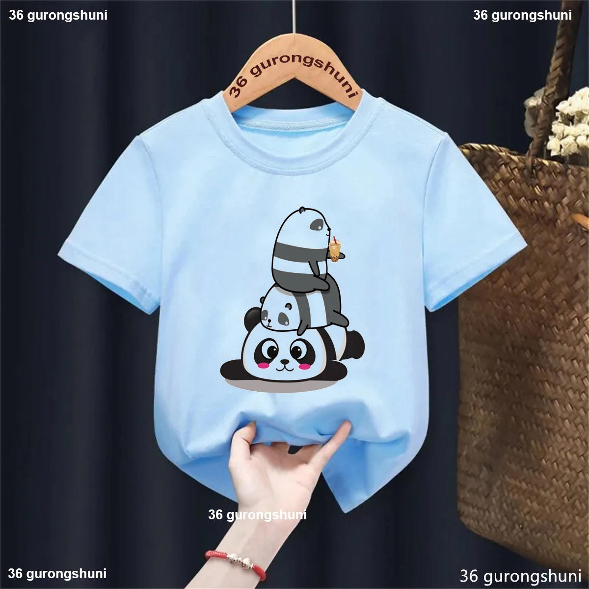 

Funny Pandas Love Bubble Tea Animal Printed T Shirt Girls/Boys Cool Funny Kids Clothes Summer Fashion T-Shirt 3-13 Years Tshirt