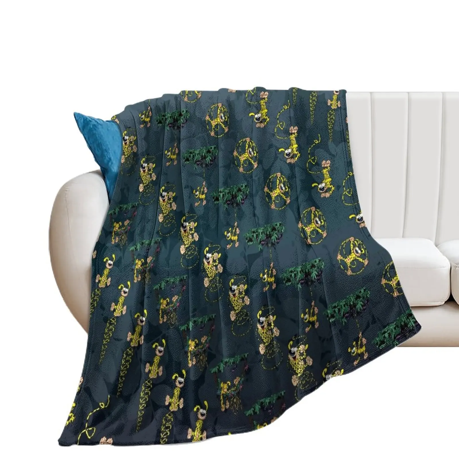 Marsupilami Tuti 2 / Dark grey design / Pattern Throw Blanket Furrys Soft Beds Tourist Decorative Beds Blankets