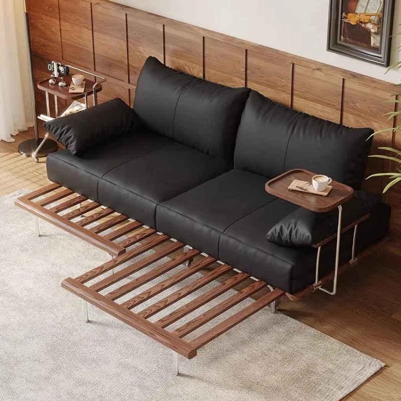 

Мебель: черный кожаный диван, диван-кровать из массива дерева в средневековом стиле, складной, многофункциональный, из кожи с масляно-восковым покрытием