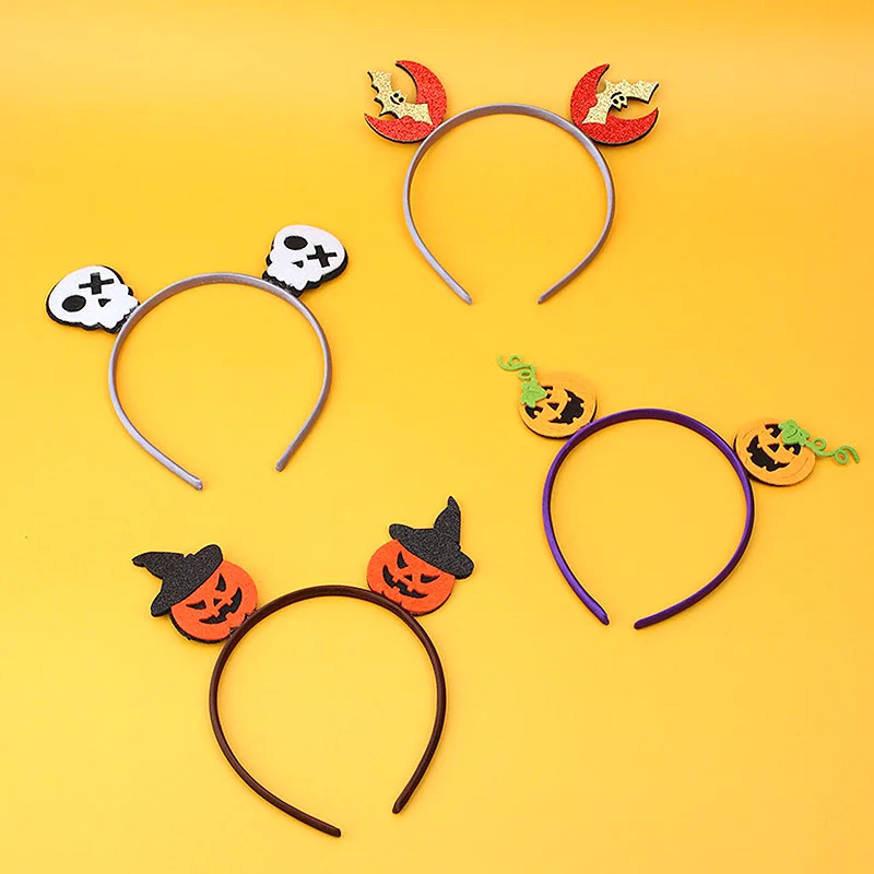 

1PC Cute Headwear Girls Halloween Hair Bands Bats Cartoon Glitter Witch's Hat Festival Pumpkin Party