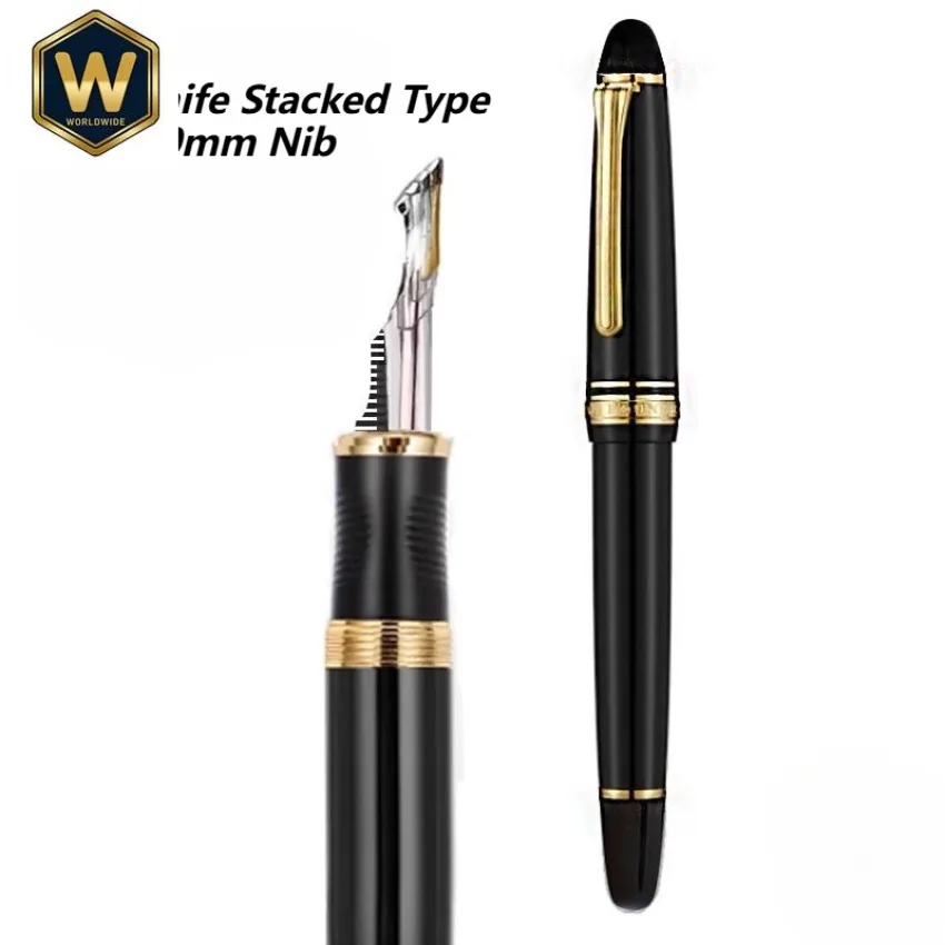Balaoye Handmade Stacked Long Knife Nib Fountain Pen - 3.0/4.0 Double Layer Nib, Luxury Writing Pen for Office Calligraphy